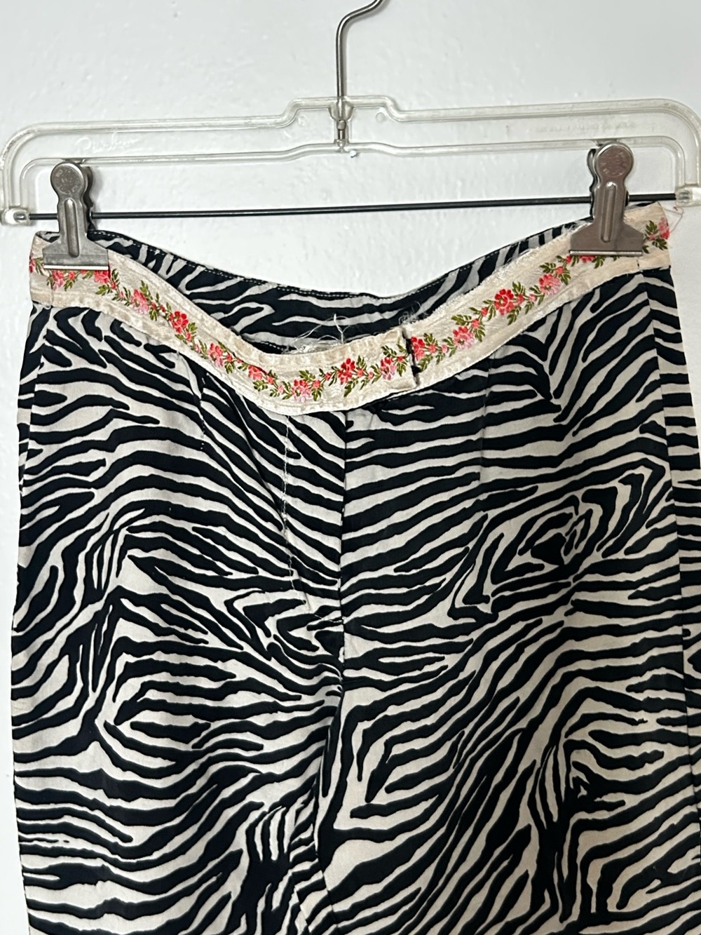 Silk Zebra Print Pants with Embroidered Waistband
